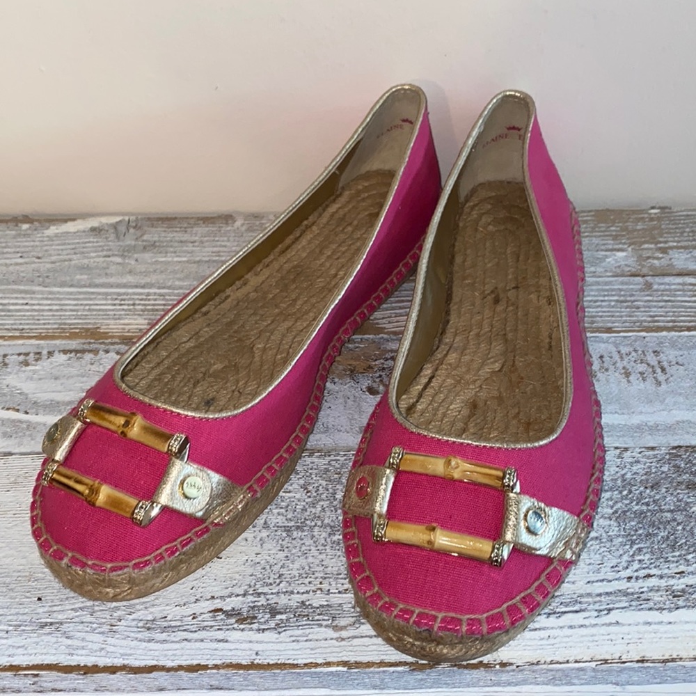 Elaine Turner pink & gold espadrilles Sz 9 NWOB